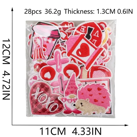 Valentijnsdag Geborduurde Patches Hart Kabouter Beer Polyester Stof Opstrijkbare Patches Voor Kleding DIY Decoratie