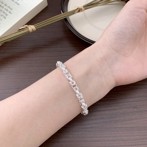 Bracciale In Argento Sterling 925 Catena Bizantina Intrecciata A Mano Gioielli Minimalisti Geometrici Vintage Donna