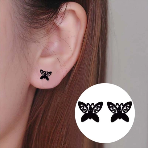 Minimalist Stainless Steel Hollow Butterfly Stud Earrings For Women Tiny Insect Animal Ear Studs Fashion Daily Jewelry