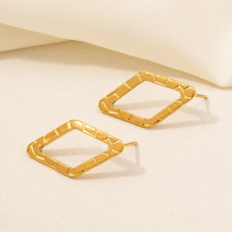 Vintage 18K Gold Plated 304 Stainless Steel Stud Earrings For Women Geometric Star Rhombus Textured Minimalist Jewelry