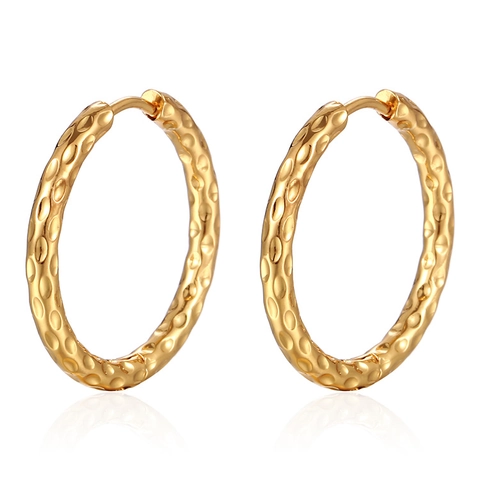 Pendientes De Aro Con Textura Martillada Acero Inoxidable Chapado En Oro De 18K Redondos Minimalistas Joyas De Moda Para Mujer