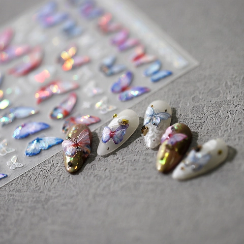 Schmetterling Nagelkunst Aufkleber Laser Holographische Relief 5D Abziehbilder Für DIY Maniküre Dekoration PET Material