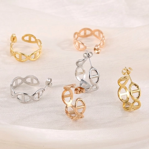 Orecchini A Cerchio Con Maglie Di Ancora Geometriche Titanio Acciaio Inossidabile Forma Naso Di Maiale Gioielli Per Donne