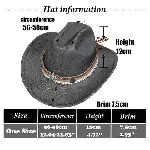 Sombrero De Vaquero Western Brillante Ala Ancha Gorra Jazz Para Mujeres Hombres Con Estrella Metal Remache