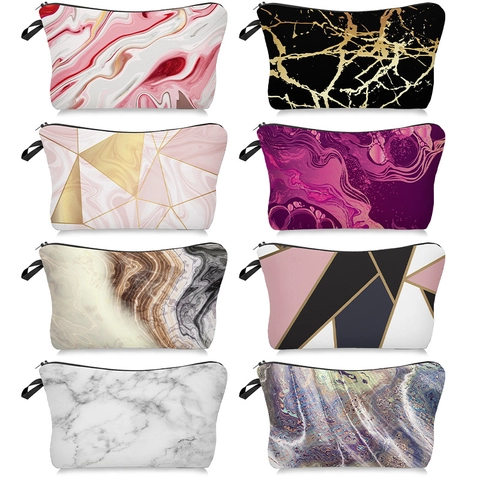 Kulturtasche Aus Polyester Mit Marmordruck Wasserdichter Reise-Organizer Für Make-up Tragbare Reißverschlusstasche