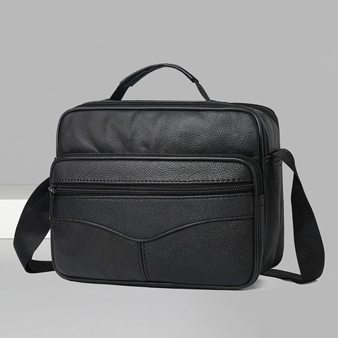 Borsa A Tracolla Da Uomo In Pelle Di Vacchetta Business Casual Texture Litchi Multitasche Borsa A Mano Grande Capacità