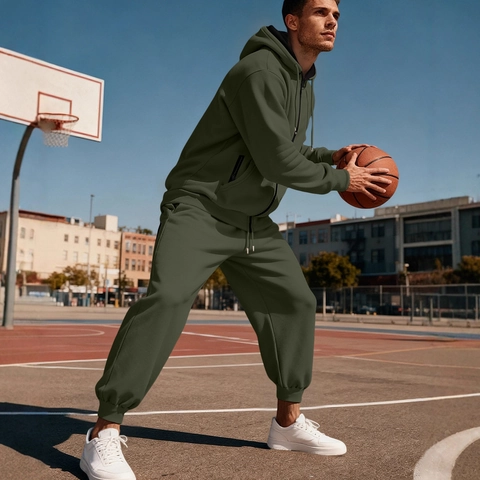 Men Hoodie And Pants Fleece Lined Warm Full Zip Hooded Sweatshirt Jogger Sweatpants Sporty Casual Solid Color