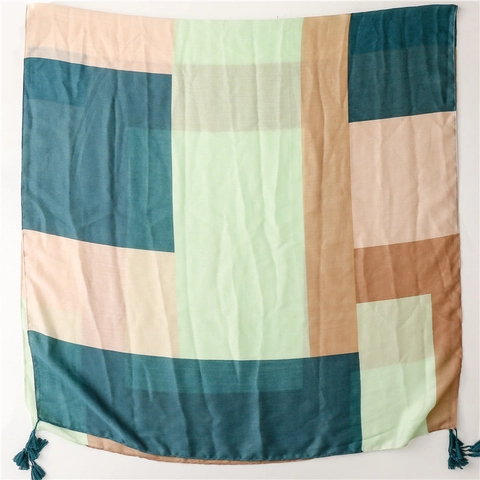 Elegant Long Scarf Shawl For Women Geometric Color Block Polyester Satin Cotton With Tassel Fringe Lightweight Breathable