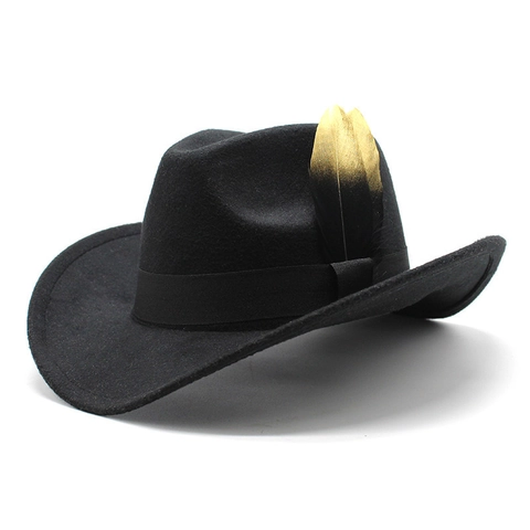 Fedora Hut Wollfilz Western Cowboy Breite Krempe Feder Dekor Jazz Kappe Für Damen Und Herren Vintage Stil