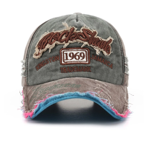 Vintage Distressed Washed Cotton Baseball Cap Frayed Edges Embroidery 1969 Retro Streetwear Adjustable Sun Hat