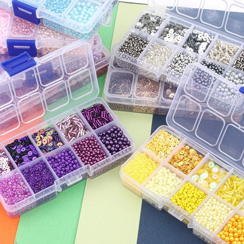 DIY Jewelry Making Beads Kit Multi Compartment Box With Glass Seed Beads Sequins Faux Artificial Pearls For Bracelet Necklace Accessories