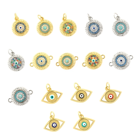 Evil Eye Anhänger Kupfer Vergoldet Zirkonia Emaille Für DIY Schmuckherstellung Halsketten Armbänder Verbinder