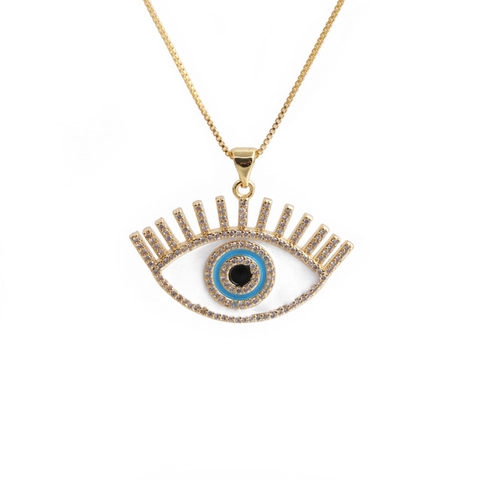 Evil Eye Herz Anhänger Halskette Vergoldet Kupfer Zirkon Emaille Box Kette Schmuck Damen Geschenk Elegant Stilvoll