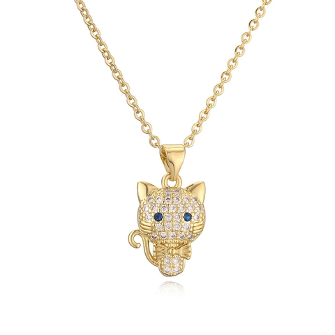Animal Pendant Necklace Shiny Zircon Inlaid Copper Gold Plated Cat Horse Dog Leopard Trendy INS Style Jewelry For Women