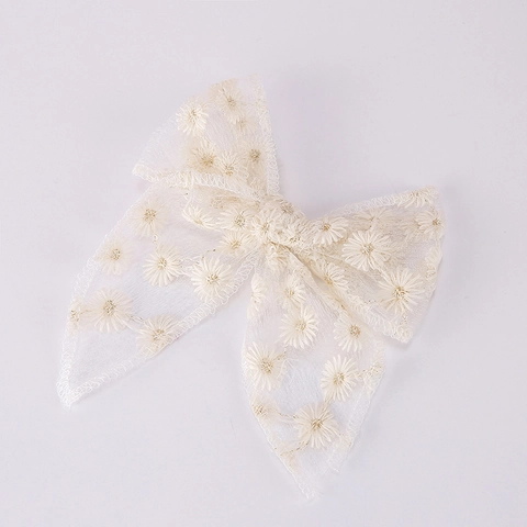 Kids Baby Girls Mesh Bow Hair Clips Daisy Embroidered Sweet Lightweight Ins Style Hairpins Accessories