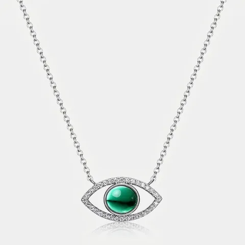 S925 Sterling Zilver Boze Oog Hanger Ketting Voor Vrouwen Vintage Gekweekte Smaragd Ingelegde Strass Sleutelbeenketing Sieraden Cadeau