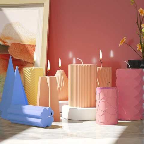 Silicone Candle Mold For DIY Aromatherapy Candle Making Geometric Stripe Cylinder Faceted Resin Gypsum Crafts