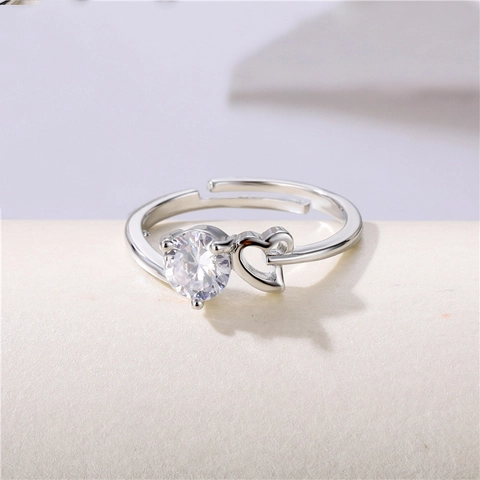 Anello Aperto Regolabile Rame Placcato Platino Zircone Cubico Scintillante Cuore Quadrifoglio Gioielli Eleganti Donne