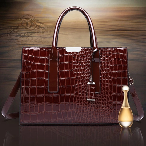 Borsa A Mano Da Donna Con Motivo A Coccodrillo In Pelle PU Lucida Grande Borsa Tote Con Manico Superiore Tracolla Rimovibile Ufficio Alla Moda