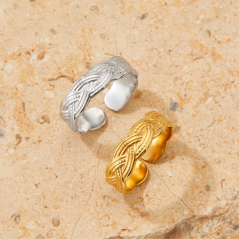 Verstellbarer Ring Aus Edelstahl Mit Geflochtener Textur Und Gedrehtem Design Western Fashion Minimalistischer Schmuck