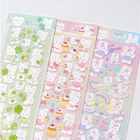 Autocollants Guka Dessin Animé Lapin Ours Laser Holographique Imperméable DIY Scrapbooking Journaling Kawaii Papeterie