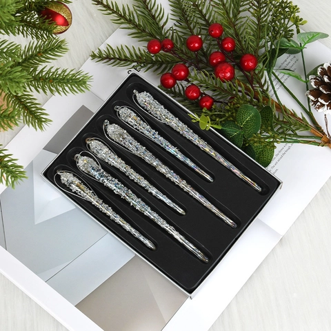 Decorazioni Appese Albero Natale Vetro Acrilico Ghiacciolo Goccia Acqua Trasparente Glitter Decorazione Feste