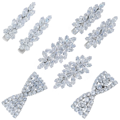 Pinzas Para El Cabello De Lazo Y Hoja De Circonita Cristal Aleación Horquilla Pico De Pato Para Boda Fiesta Accesorios Elegantes Mujer
