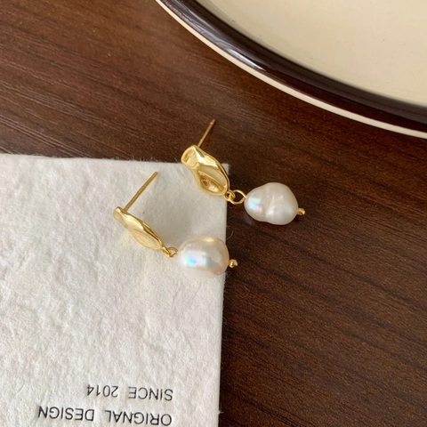 Baroque Freshwater Pearl Drop Earrings With 925 Sterling Silver Earring Post Irregular Waterdrop French Vintage Style Elegant