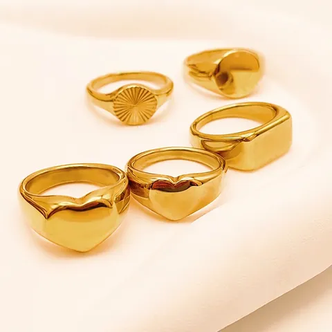 Edelstahl Ringe Für Damen Minimalistisch 14K Gold Vergoldet Dome Croissant Welle Geometrisch Schmuck Wasserfest Farbbeständig