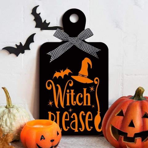 Halloween Witch Please Wooden Sign Witch Hat Bat Pattern Wall Plaque Poplar Wood Decorative Board With Bowknot For Party Home Decor