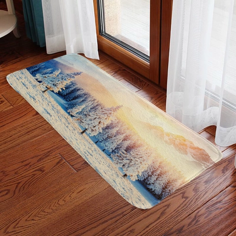 Winter Schnee Wald Szene Türmatte Flanell Absorbierend Rutschfest Eingang Teppich Für Bad Küche Wohnzimmer Home Dekor