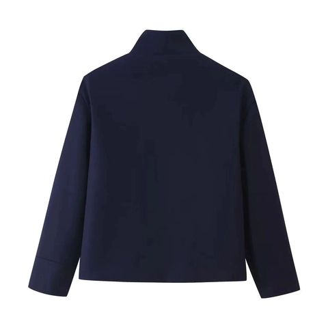 Women Stand Collar Short Jacket Wool-Like Polyester Single Breasted Coat Loose Casual Elegant Outerwear