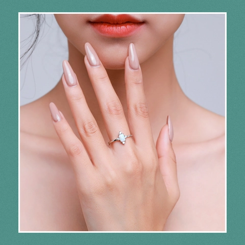 Vintage Ring Mit Rechteckigem Weißem Opal 925 Sterling Silber Eleganter Zirkonia Modeschmuck Geschenk Für Damen