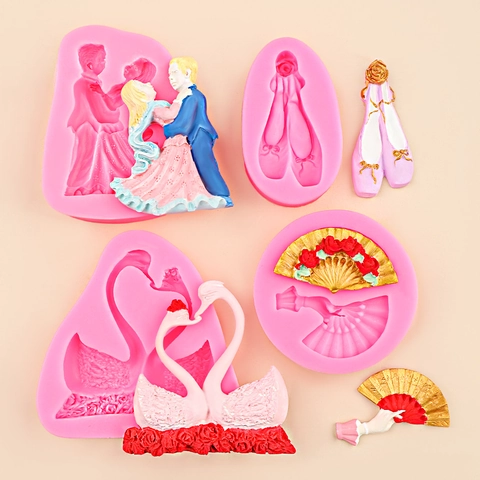 Cisne Pareja Bailando Abanico Zapatos De Ballet Molde De Silicona Para Pasteles Decoración De Fondant Chocolate