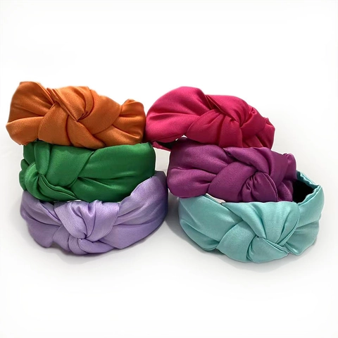 Satin Wide Headband Knotted Vintage Solid Color Hair Hoop Fashion Accessory For Women