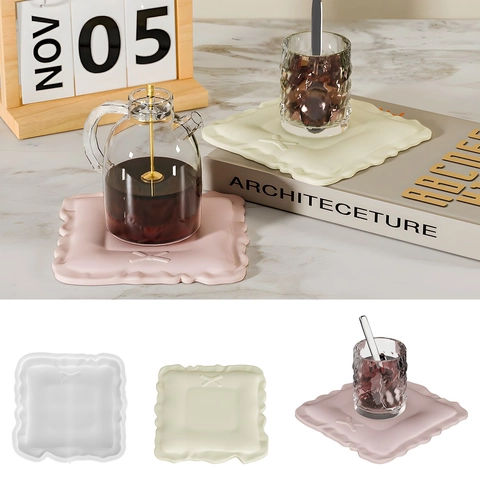 Bow Knot Pillow Shape Silicone Mold Scalloped Edge For DIY Resin Coaster Jewelry Tray Cup Mat Baking Accessory