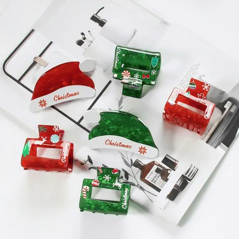 Mollette Per Capelli Di Natale Acetato Plastica Cappello Di Babbo Natale Renna Fiocco Di Neve Design Copricapo Festa Donne