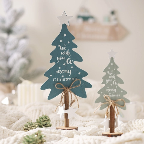 Christmas Wooden Tree Reindeer Desktop Decoration Hollow Out Ornament Hanging Sign With Hemp Rope Bell Holiday Party Home Decor