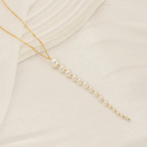 Collana Con Pendente Di Künstliche Perle A Forma Di Y Gioielli In Acciaio Inossidabile Placcato Oro 18K Per Donna Stile Elegante