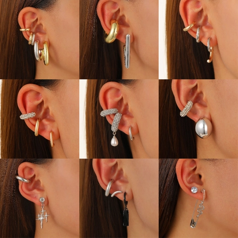Ensemble de Boucles d'Oreilles en Alliage de Cuivre Style Ins Vintage Punk Géométrique Or Argent Noir Bijoux pour Femmes