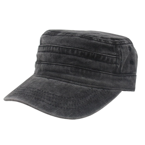Cappello Cadet Da Uomo In Cotone Lavato Flat Top Vintage Distressed Cappello Protezione Solare Regolabile Stile Militare