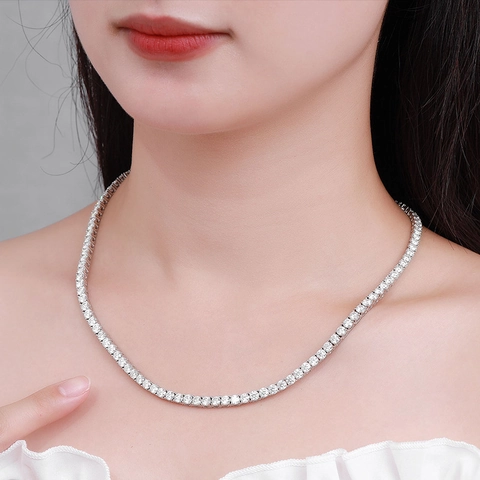 925 Sterling Silver Moissanite Tennis Necklace For Men Women Hip Hop Luxury Iced Out Round Cut Four Prong Setting Jewelry