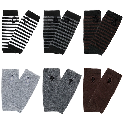 Knitted Arm Warmers Striped Fingerless Gloves Thumb Hole Polyester Elastic Sleeves Cosplay Fashion Costume Accessory