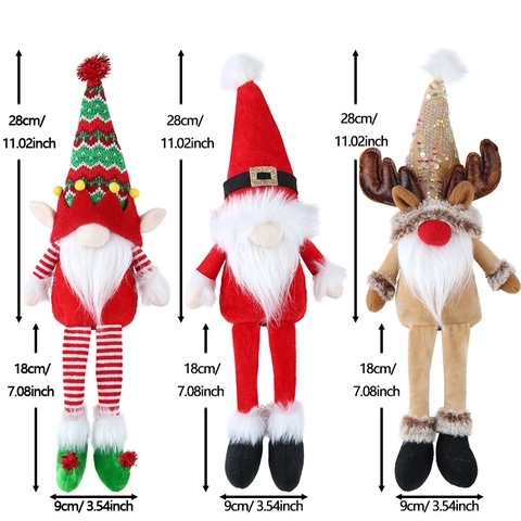 Christmas Gnomes Ornaments Polyester Knit Sequin Faux Fur Long Leg Sitting Doll Santa Claus Elf Reindeer Home Decor