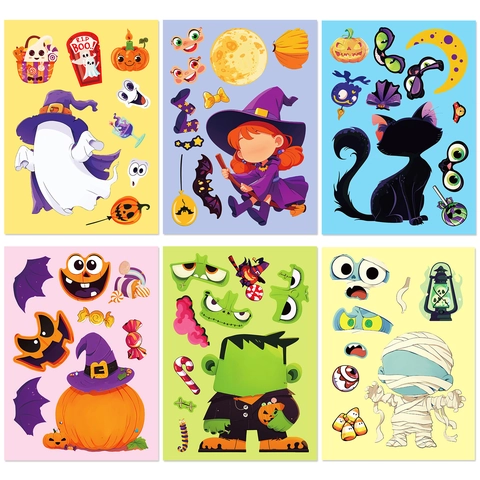 Halloween DIY Face Stickers Puzzle Paper Make Your Own Face Cartoon Monsters For Kids Party Favors Decorative