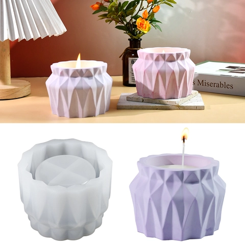 Stampo In Silicone Geometrico Con Sfaccettature Diamantate DIY Barattolo Per Candele Scatola Di Immagazzinaggio Portapenne Tazza Per Aromaterapia Artigianato In Gesso Resina