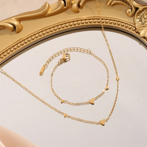 Collar De Acero Inoxidable Con Tres Colgantes De Corazón Cadena En O Joyería Minimalista Regalo Para Mujeres
