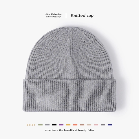 Gorro De Punto Unisex Cachemira De Oveja Color Sólido Grueso Térmico Nervado Con Dobladillo Para Hombres Mujeres Minimalista