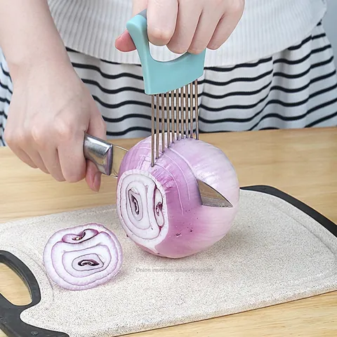 Onion Holder Slicer Aid Stainless Steel Vegetable Cutting Guide Meat Tenderizer Tool For Kitchen Hand Protector Ergonomic Handle