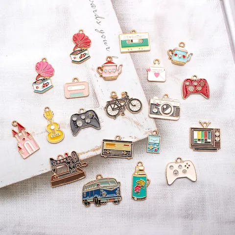 Retro Enamel Alloy Charms Pendants DIY Jewelry Making Accessories Colorful Nostalgic Shapes Bicycle Camera TV Radio